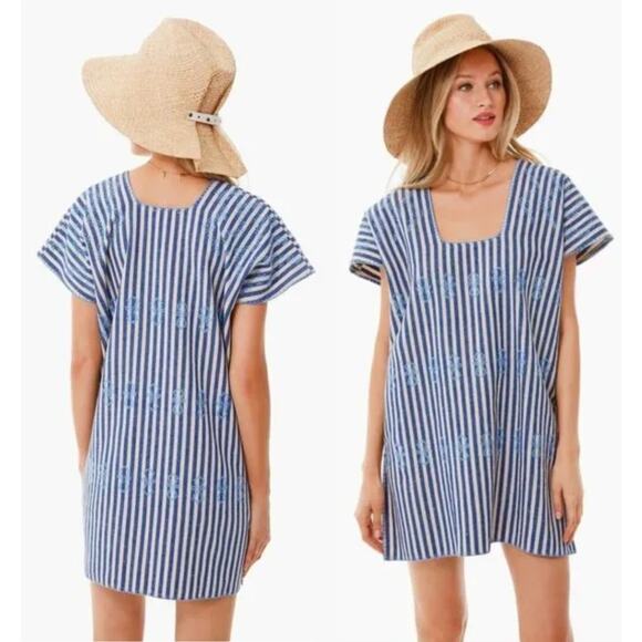 Tuckernuck | Blue Stripe Mini Sullivan Embroidered Canvas Caftan | Sz XS - Picture 2 of 10